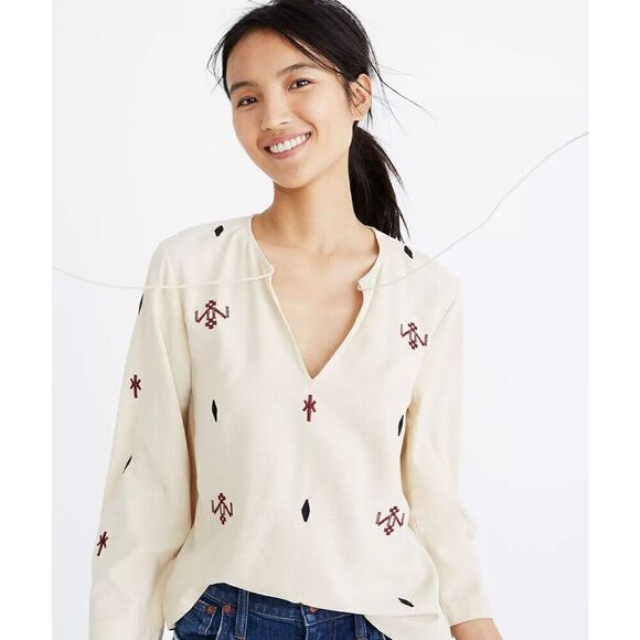 Madewell Silk Embroidered Top - Picture 1 of 5